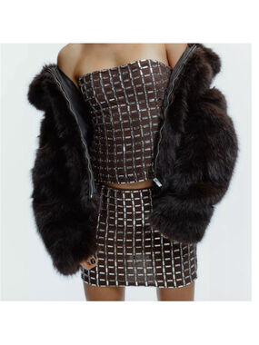 Zara Brown Sparkly Mini Skirt part of Coord Matching Skirt Set L NWT